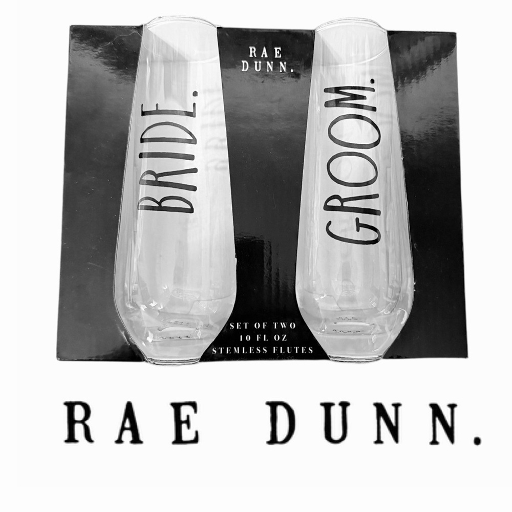 RAE DUNN Set of Two Bride & Groom 10 oz Stemless Flutes